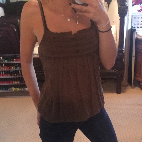 Cute brown summer top. Adjustable straps. small. Square neckline. Elastic waist - Picture 4 of 4